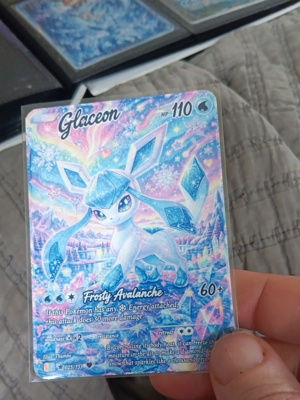 Pokemon Glaceon Holographic Card - Blue Pink Purple